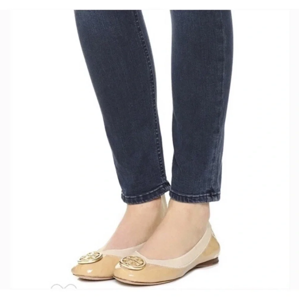 Tory Burch Caroline Ballerina Nude Beige Patent Leather Flats Size 10M